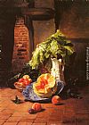 Pitcher Canvas Paintings - A Still Life With A White Porcelain Pitcher, Fruit And Vegetables